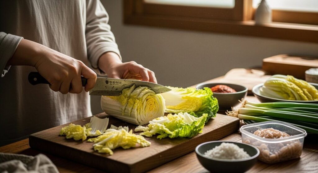 Preparing the Cabbage to make kimchi