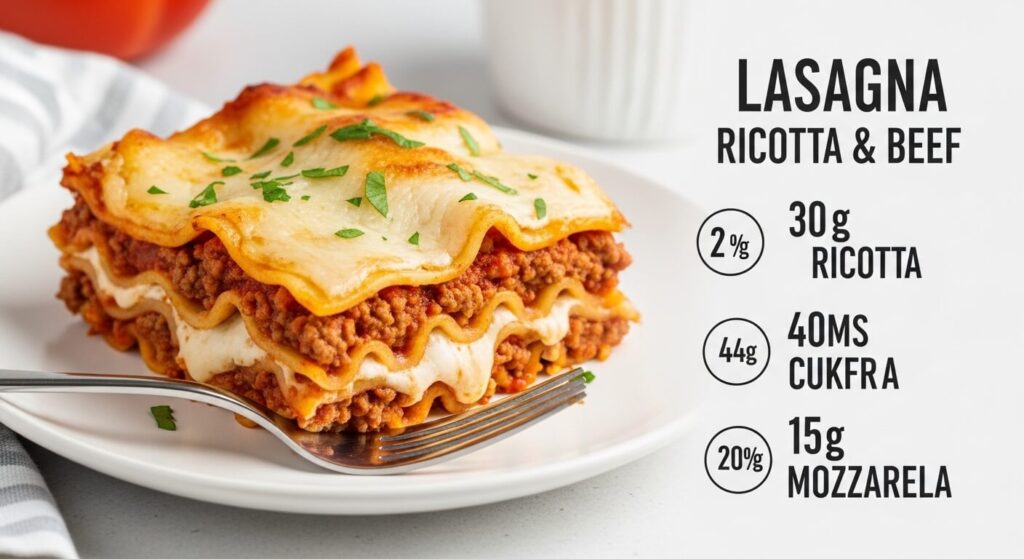Nutritional Overview of Lasagna Recipe with Ricotta and Beef 
