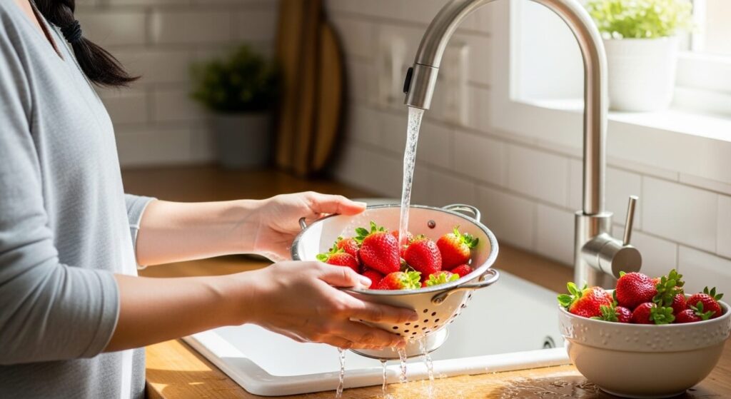 Cleaning Strawberries with Water
